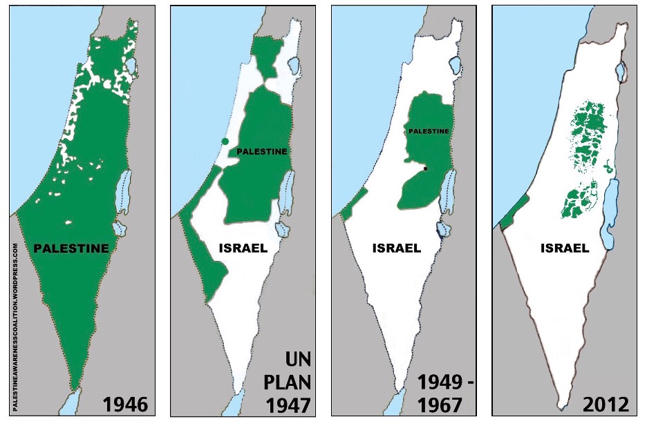 Asentamientos israelíes en Cisjordania y división territorial establecida por los Acuerdos de Oslo.
