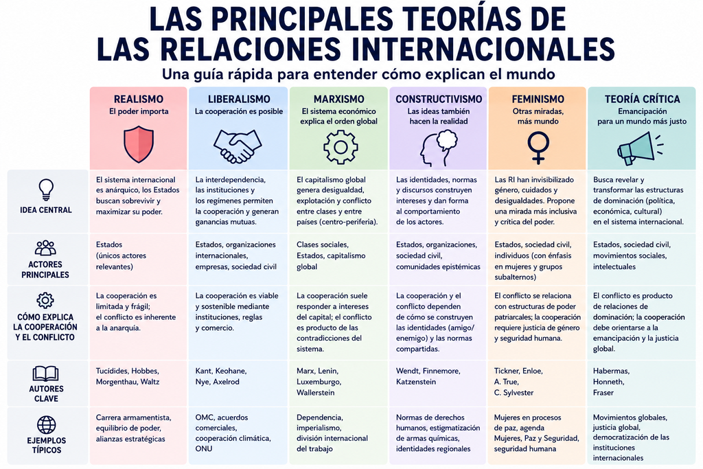teorías de las relaciones internacionales, cuadro resumen.