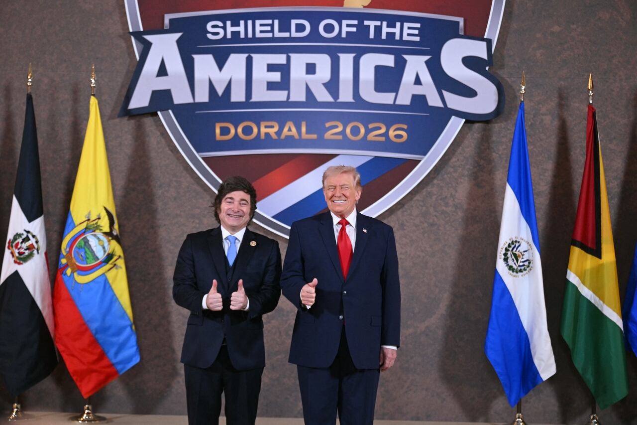 Milei y Trump. Cumbre Escudo de las Américas. AFP -
