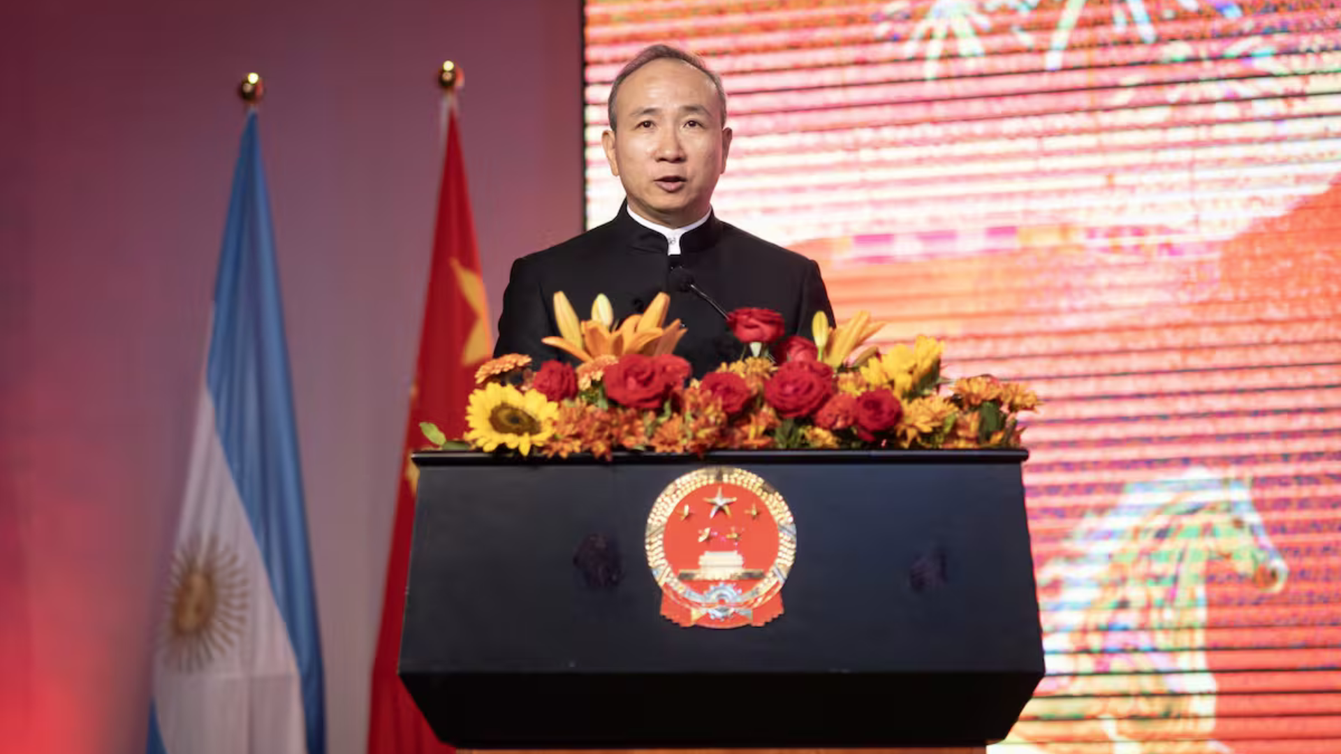 El embajador Wang Wei durante el acto en el que China respaldó el reclamo argentino por Malvinas