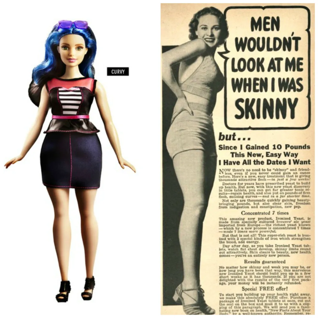Publicidad histórica sobre aumento de peso y estándares de belleza femeninos